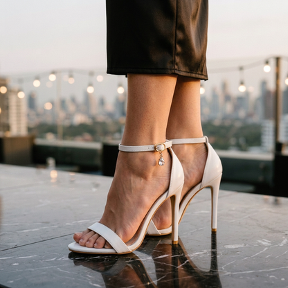 Spike Heel Dress Sandals with Ankle Strap Closure