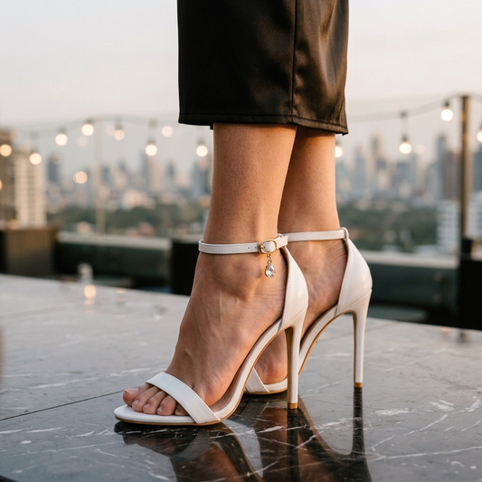 Spike Heel Dress Sandals with Ankle Strap Closure