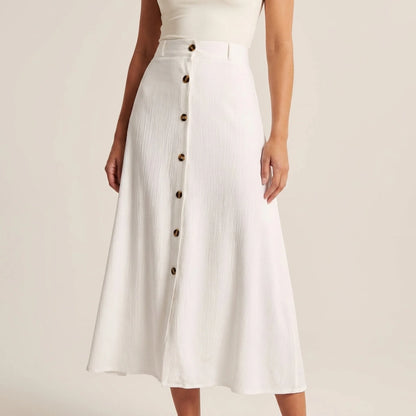 High-Waisted A-Line Maxi Skirt with Button-Front Detail