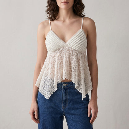 Romantic Lace Texture Babydoll Cami with Flowing Hem