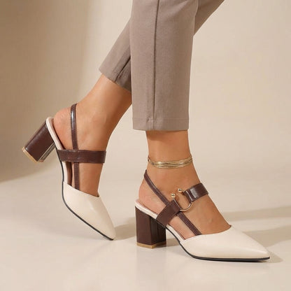 Elegant Leather Slingback Pumps with Buckled Strap and Transparent Insets