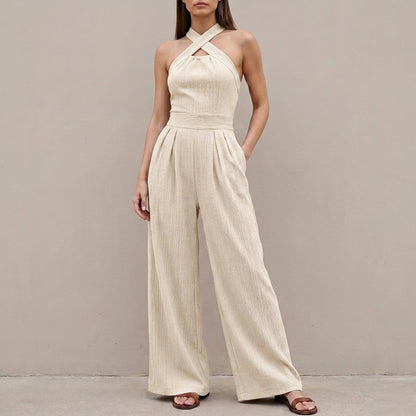 Elegant Cross Halter Wide Leg Jumpsuit