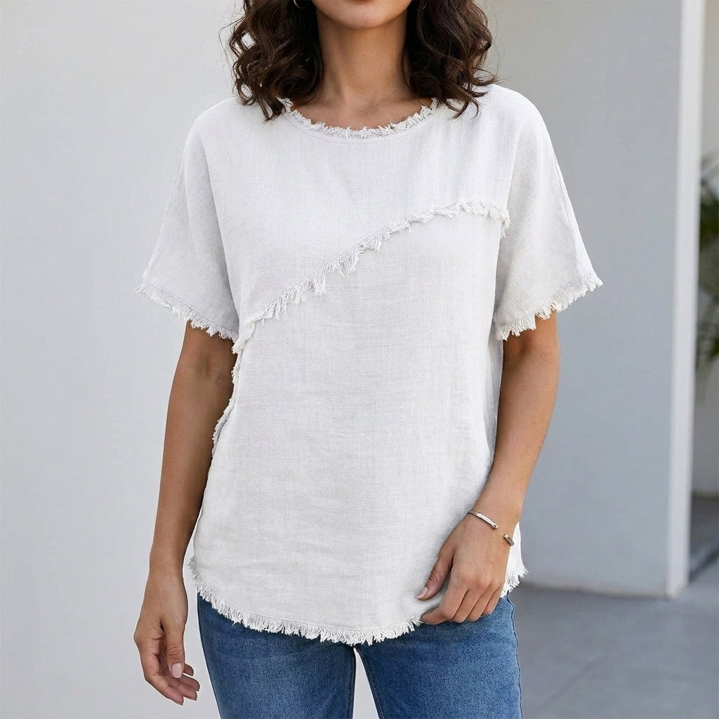 Relaxed Frayed Detail Oversized Top for Effortless Everyday Style