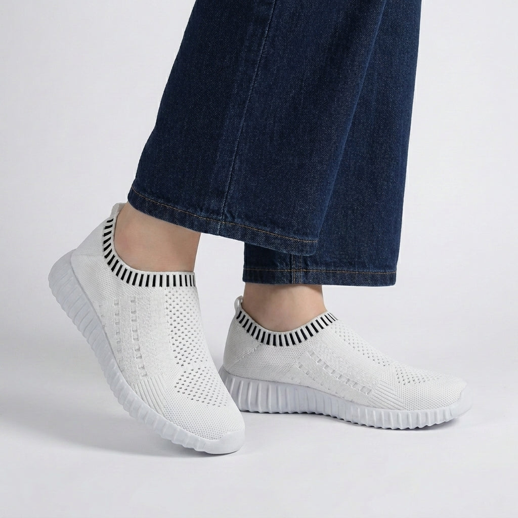 Woven Knit Slip-On Sneakers with Ridged Platform Sole and Reinforced Footbed