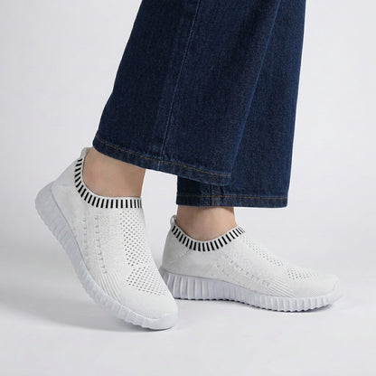 Woven Knit Slip-On Sneakers with Ridged Platform Sole and Reinforced Footbed