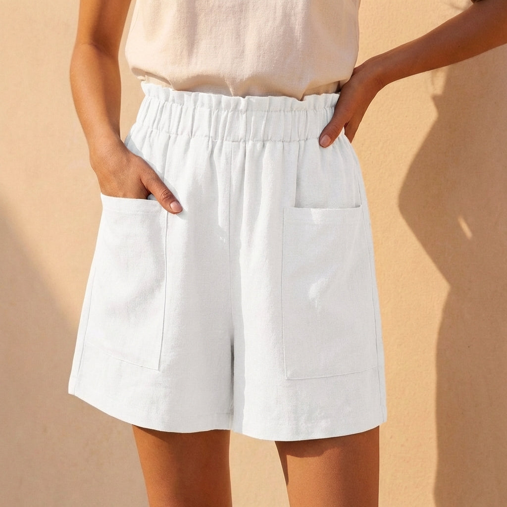 Relaxed Paperbag Waist Shorts with Patch Pockets for Casual Daywear