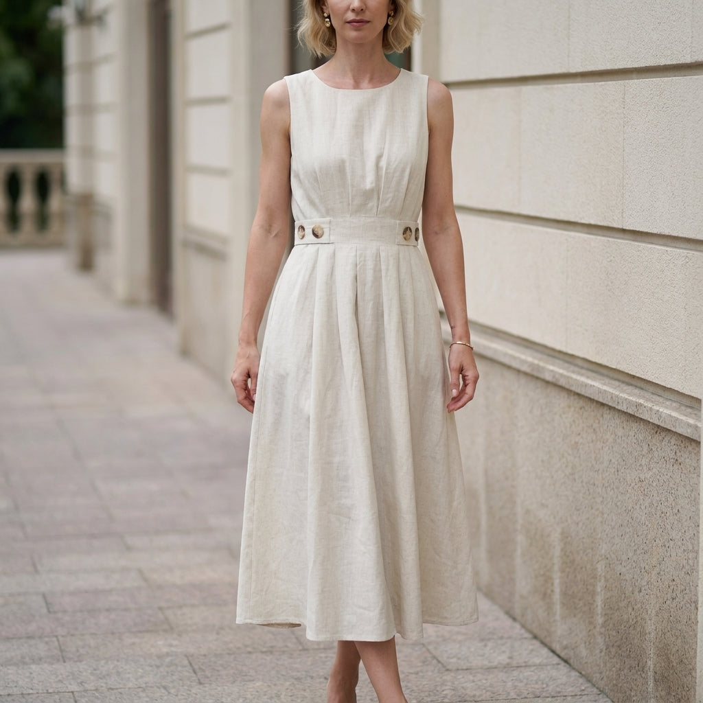 Serene Grace Sleeveless Pleated Midi Dress