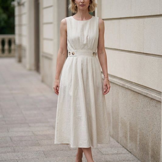 Serene Grace Sleeveless Pleated Midi Dress