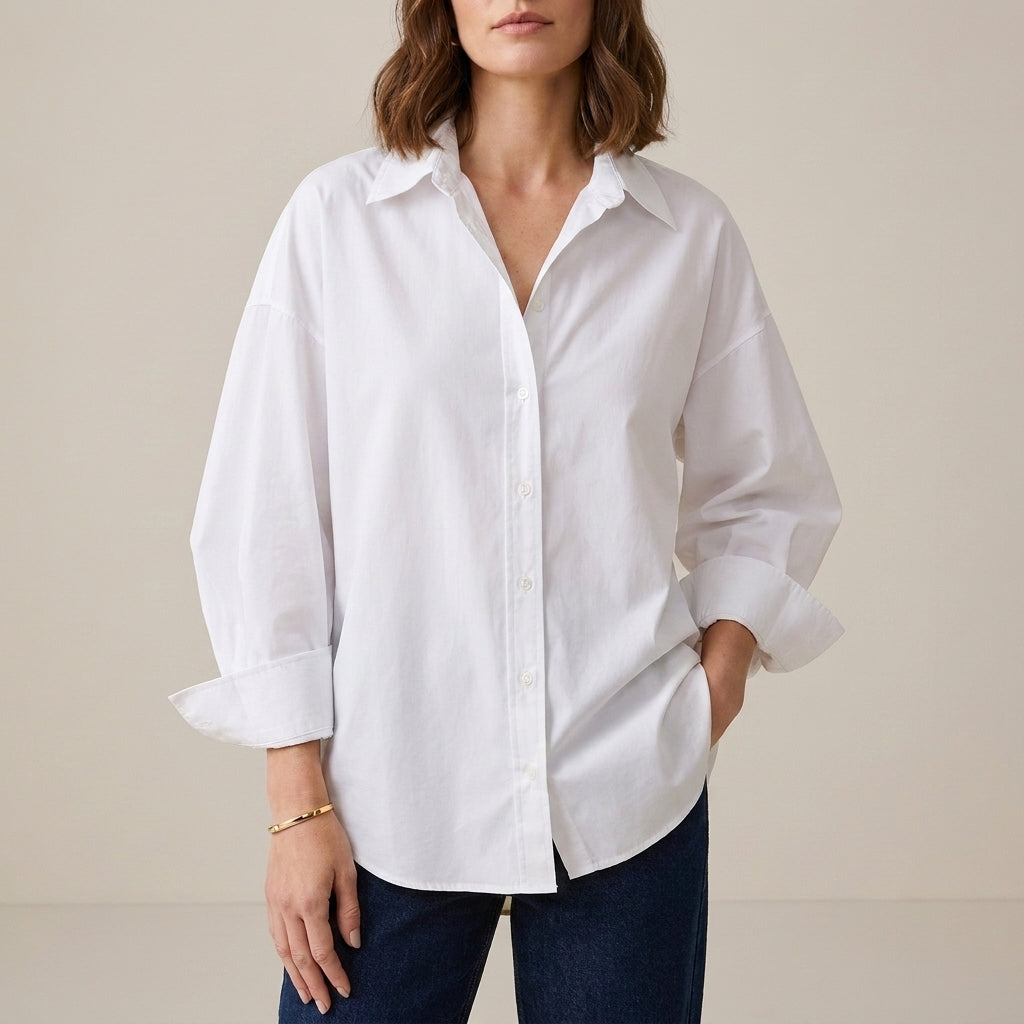 Relaxed Oversized Button-Up Shirt with Rolled Sleeve Detail