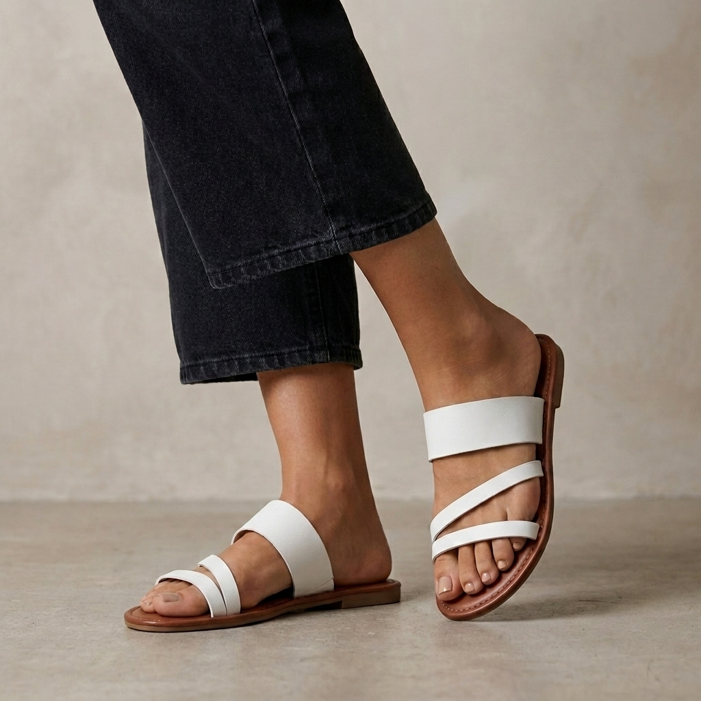 Multi-Strap Flat Sandals with Textured Grained Footbed