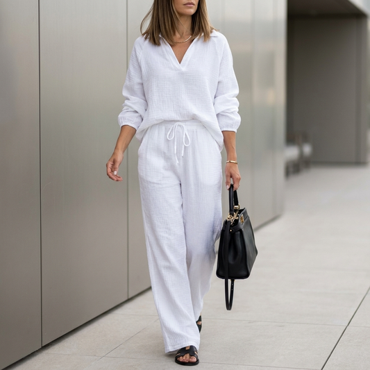 Oversized Two-Piece Crinkle-Texture Suit with Relaxed Silhouette and Drawstring Waist