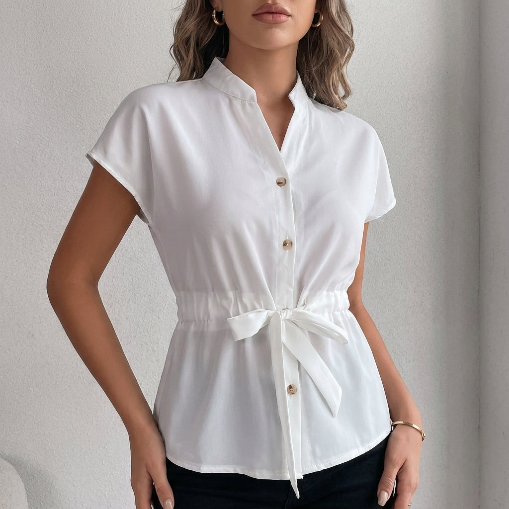 Tie Waist Button Front Blouse for Effortless Chic