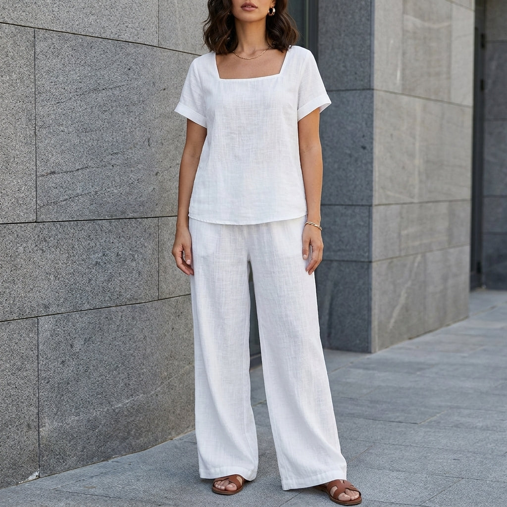 Coastal Breeze Relaxed Top and Wide-Leg Pant Set