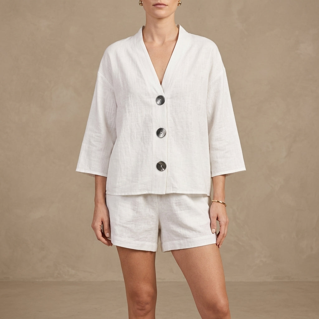 Oversized Button Detail Lounge Set with Relaxed Shorts