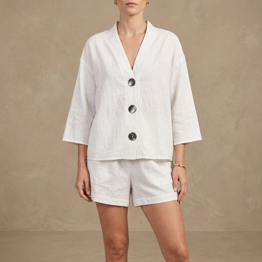 Oversized Button Detail Lounge Set with Relaxed Shorts