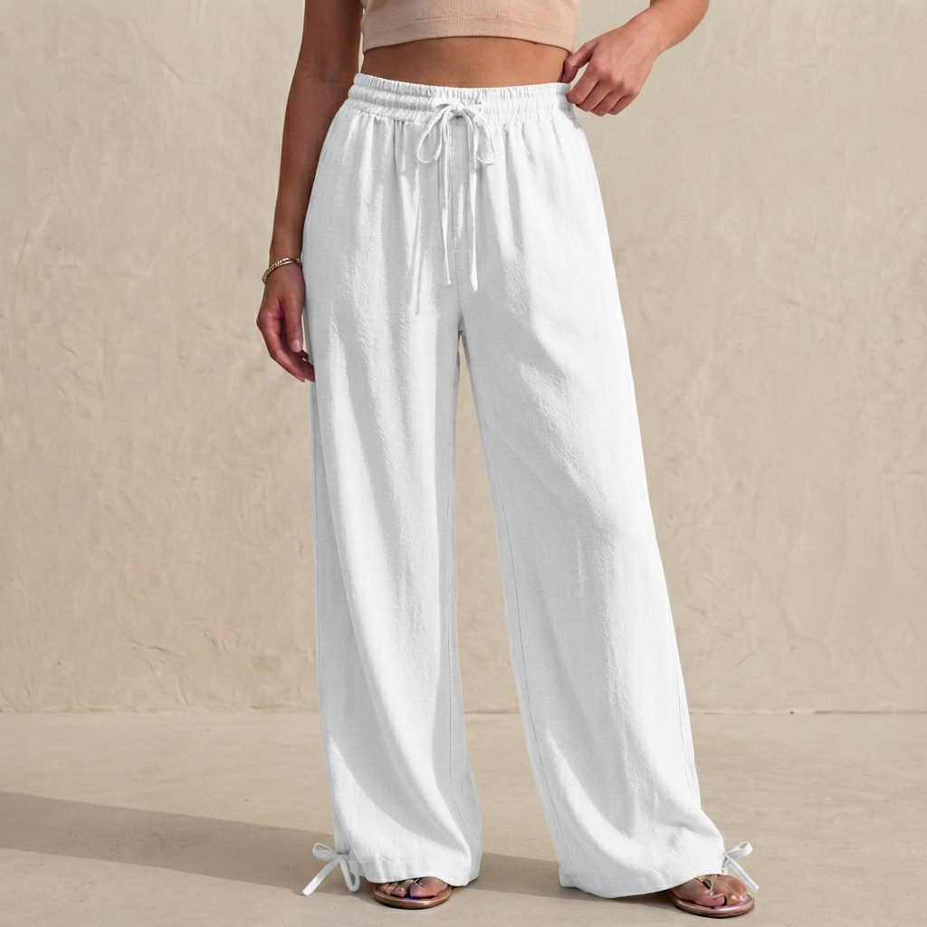 Relaxed Wide-Leg Trousers with Drawstring and Ankle Tie Detail