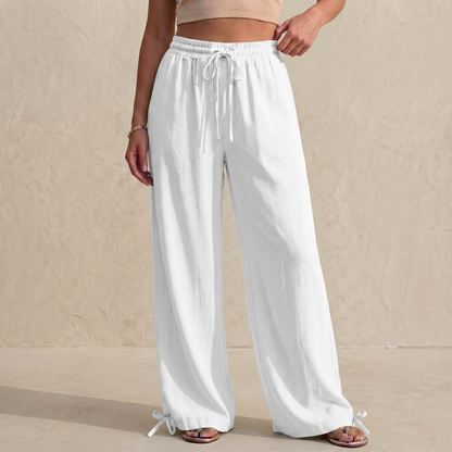 Relaxed Wide-Leg Trousers with Drawstring and Ankle Tie Detail