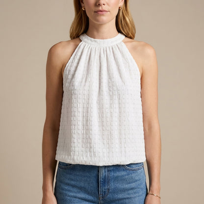 Textured Mock Neck Sleeveless Summer Blouse
