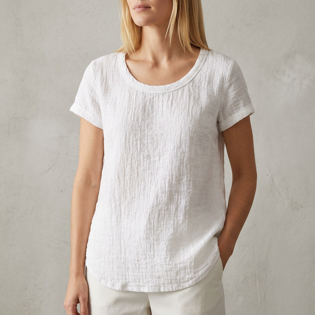 Relaxed Fit T-Shirt with Rounded Hem and Cuffed Sleeves