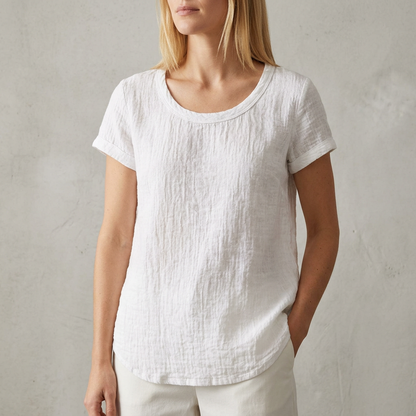 Relaxed Fit T-Shirt with Rounded Hem and Cuffed Sleeves