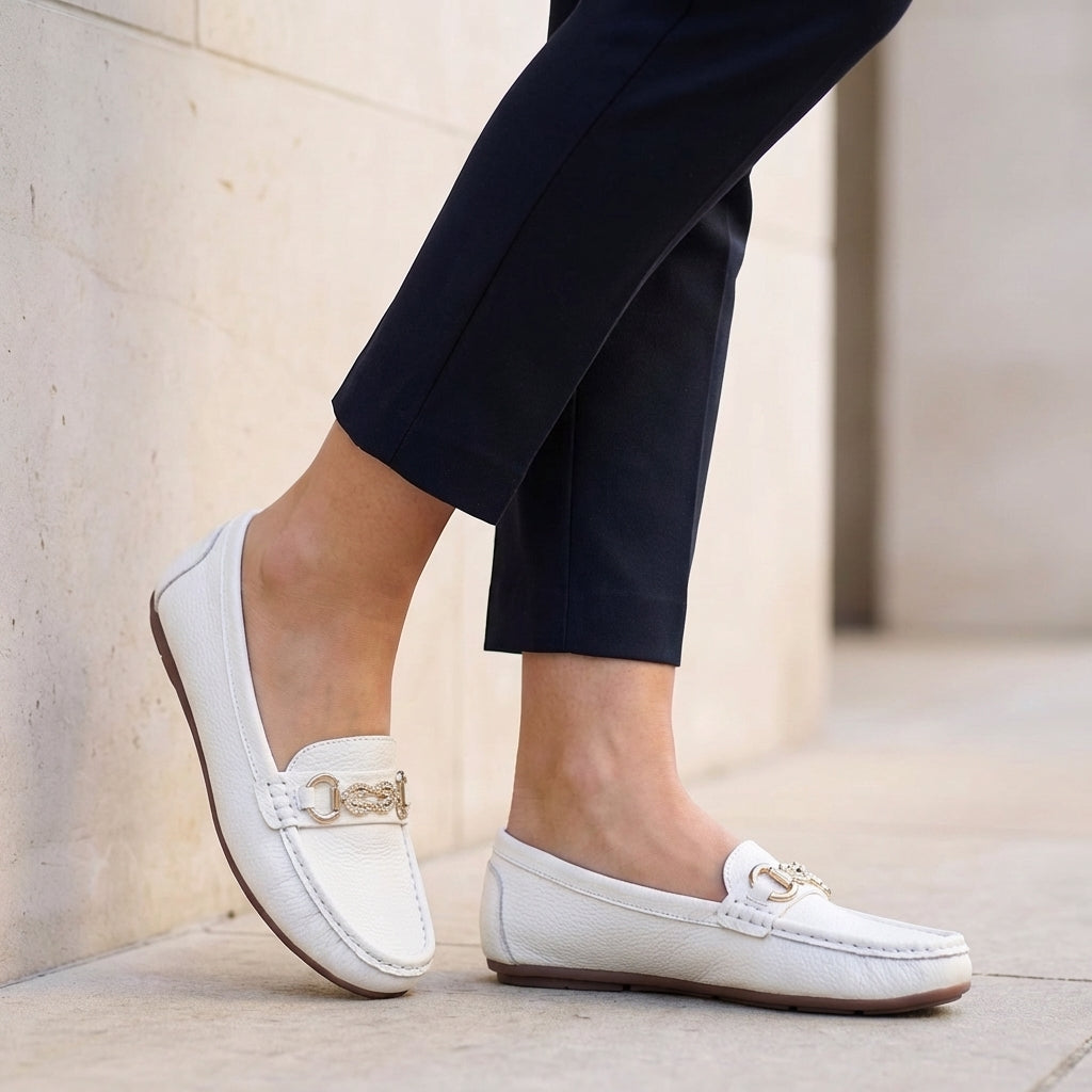 Sophia Textured Orthopedic Slip-On Flats with Gold-Tone Buckle