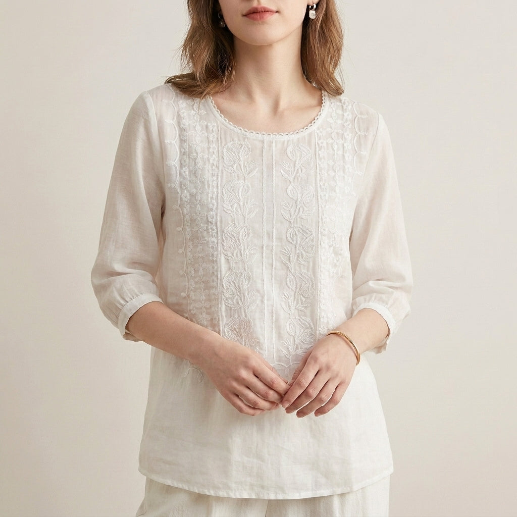 Adeline Prestige Relaxed Viscose Blouse with Embroidered Accents