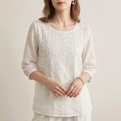 Adeline Prestige Relaxed Viscose Blouse with Embroidered Accents