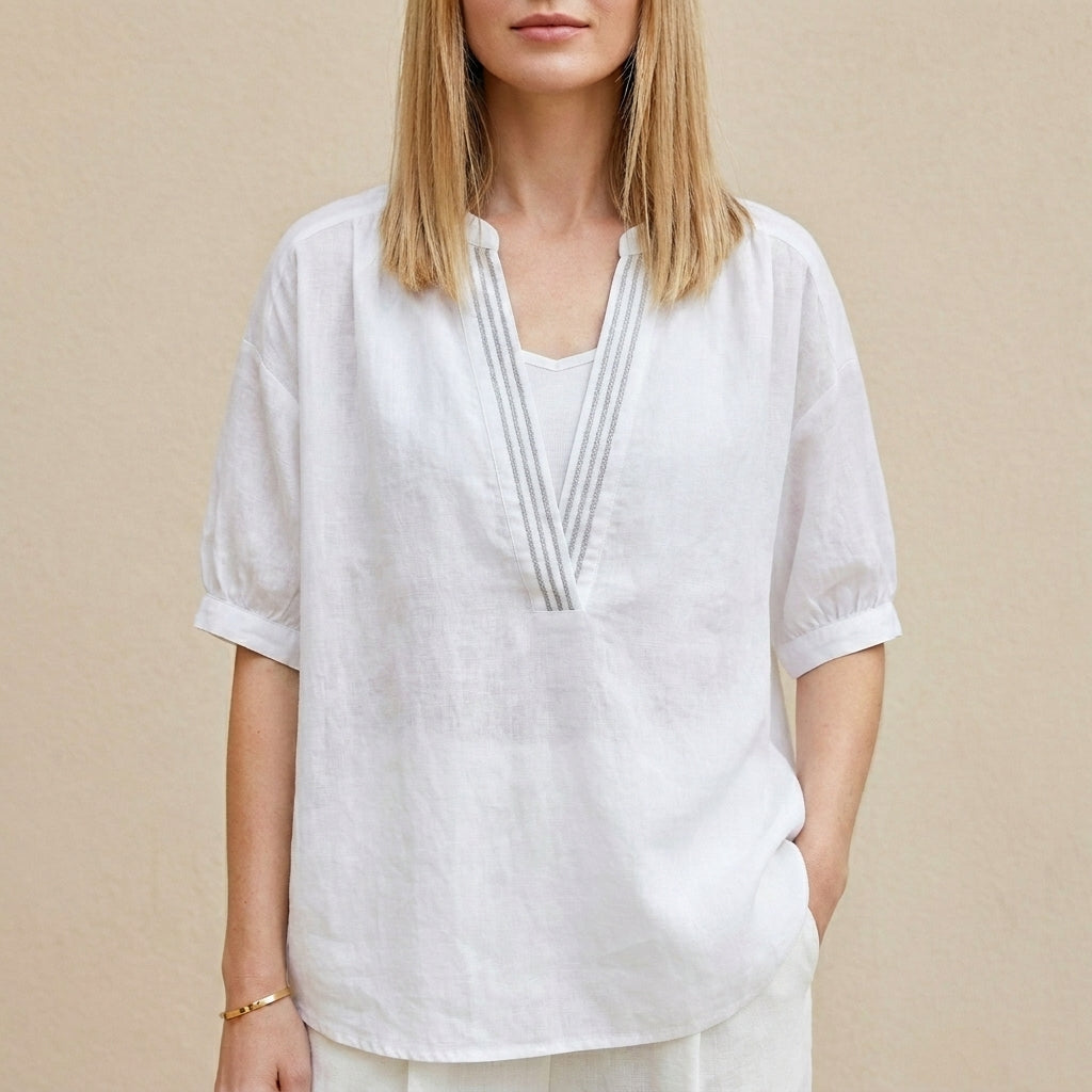 Coastal Breeze Relaxed V-Neck Tunic Blouse