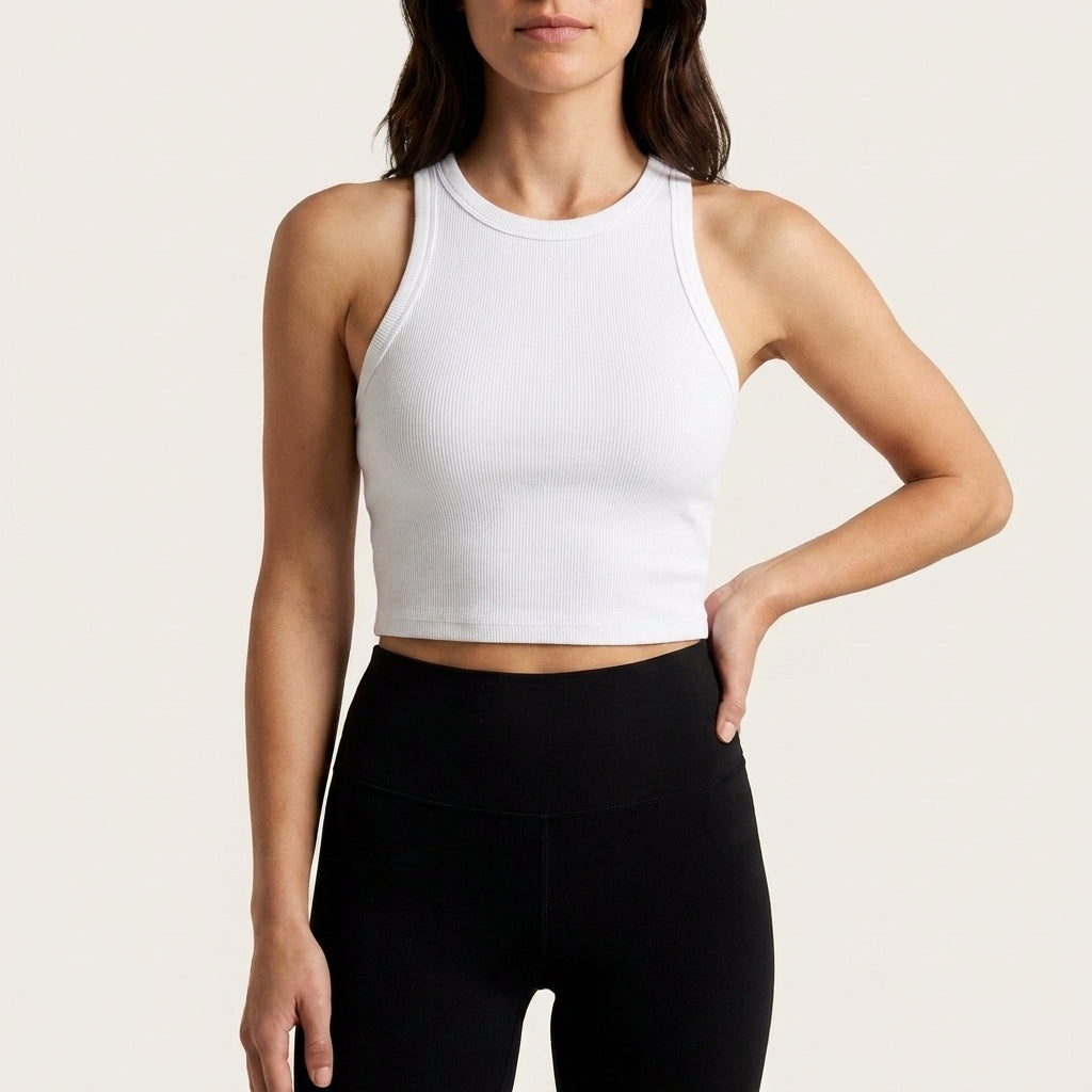 Essential Ribbed High-Neck Cropped Tank Top