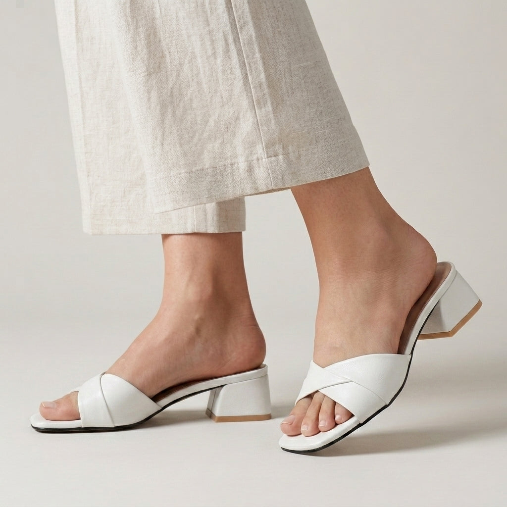 Elegant Cross-Strap Block Heel Slide Sandals