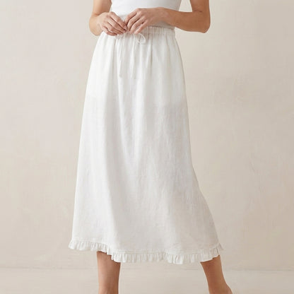 Relaxed Drawstring Maxi Skirt with Soft Ruffle Hem and Flowing Drape