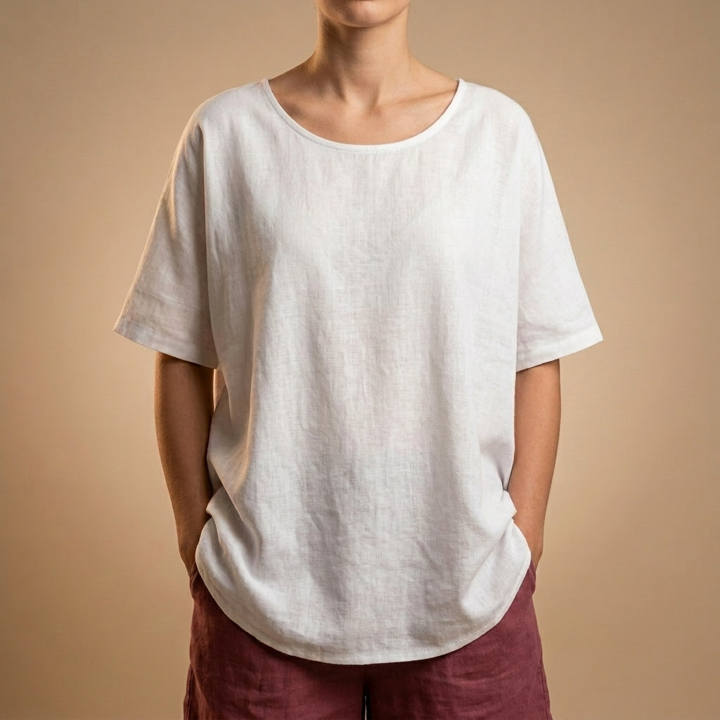Relaxed Scoop Neck T-Shirt with Curved Hem