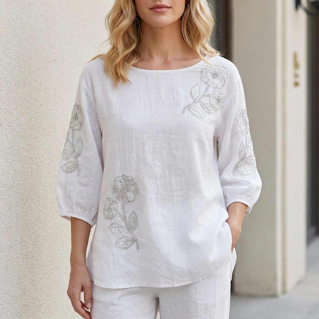 Blooming Grace Embroidered Relaxed Tunic Blouse