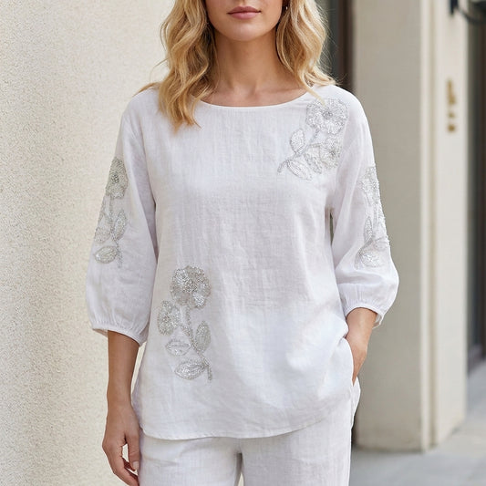 Blooming Grace Embroidered Relaxed Tunic Blouse