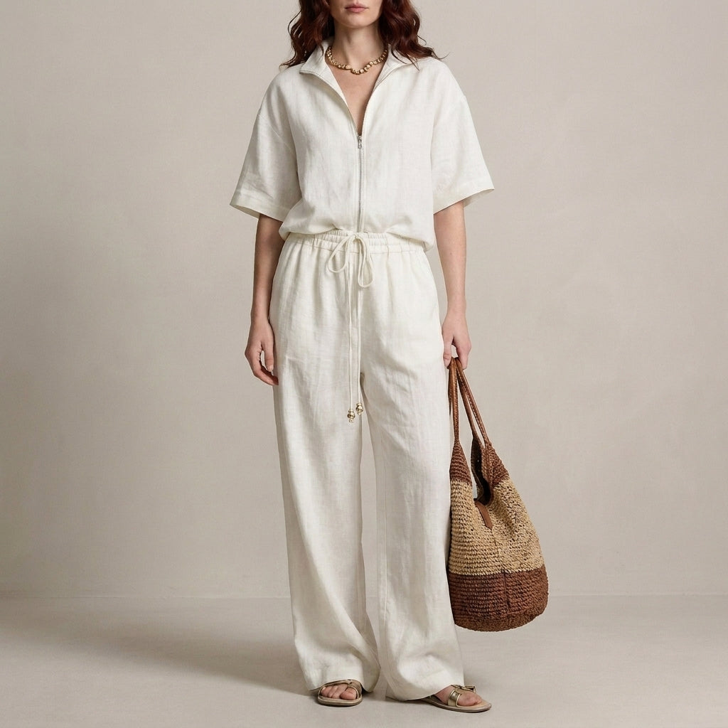 Effortless Zip-Neck Top and Wide-Leg Trouser Set