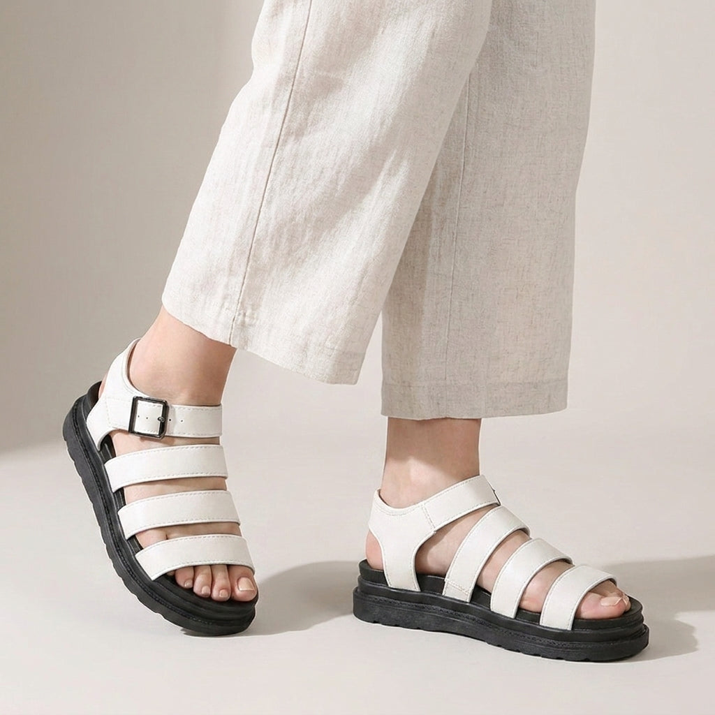 Minimalist Multi-Strap Platform Sandals with Adjustable Buckle