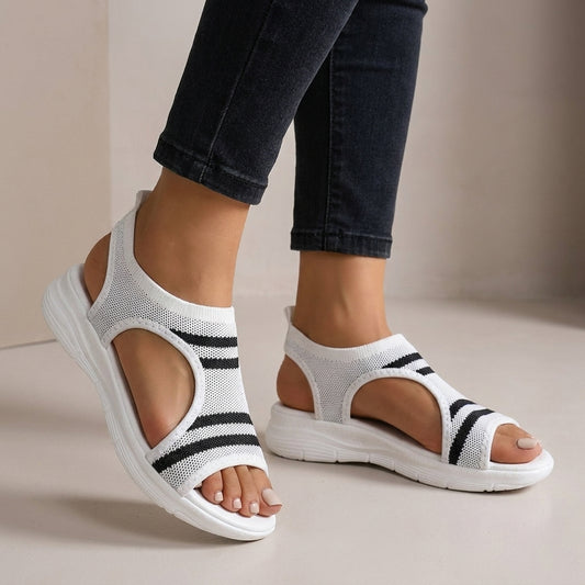Breathable Platform Sandals with Striped Knit Upper