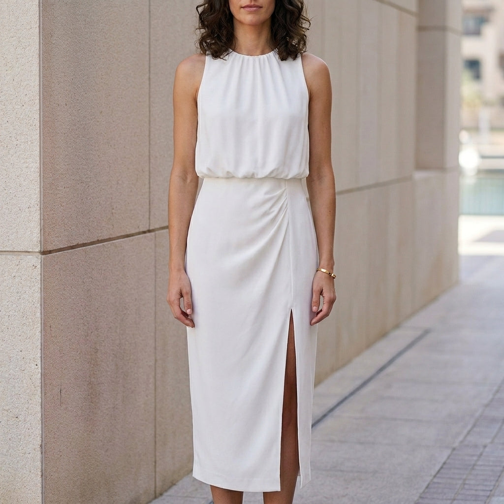 Sleeveless High Neck Side Slit Midi Dress