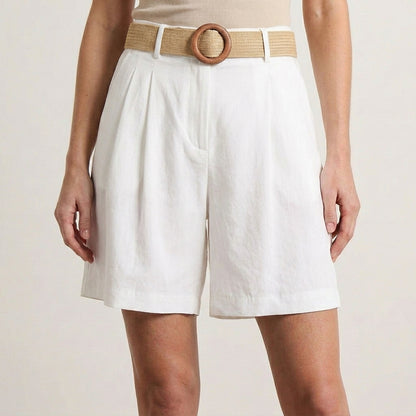 Pleated Tailored Shorts with Woven Buckle Belt