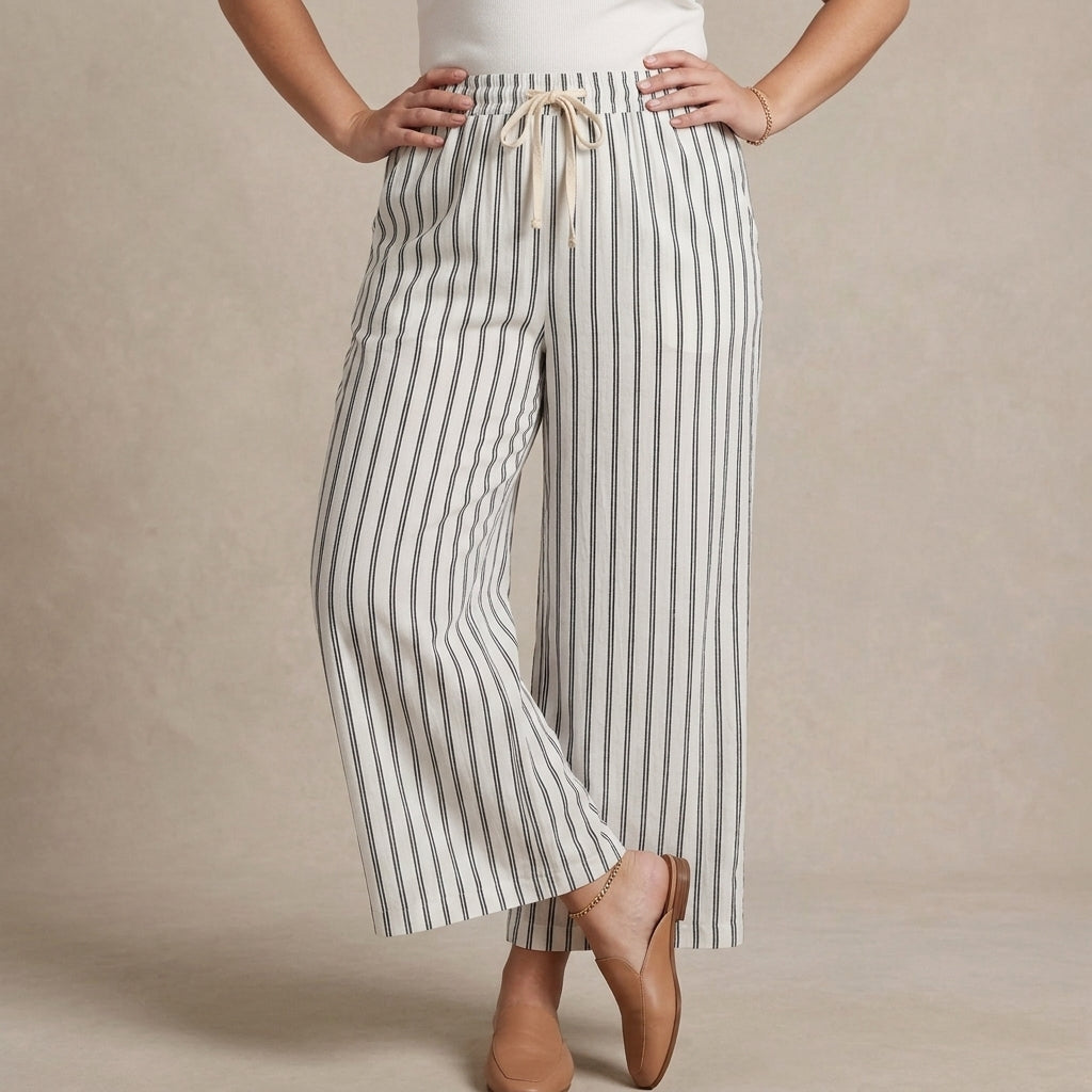 Relaxed Wide-Leg Woven Pants with Adjustable Drawstring Waist