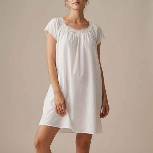 Relaxed Fit A-Line Nightgown & Shorts Set with Lace Trim