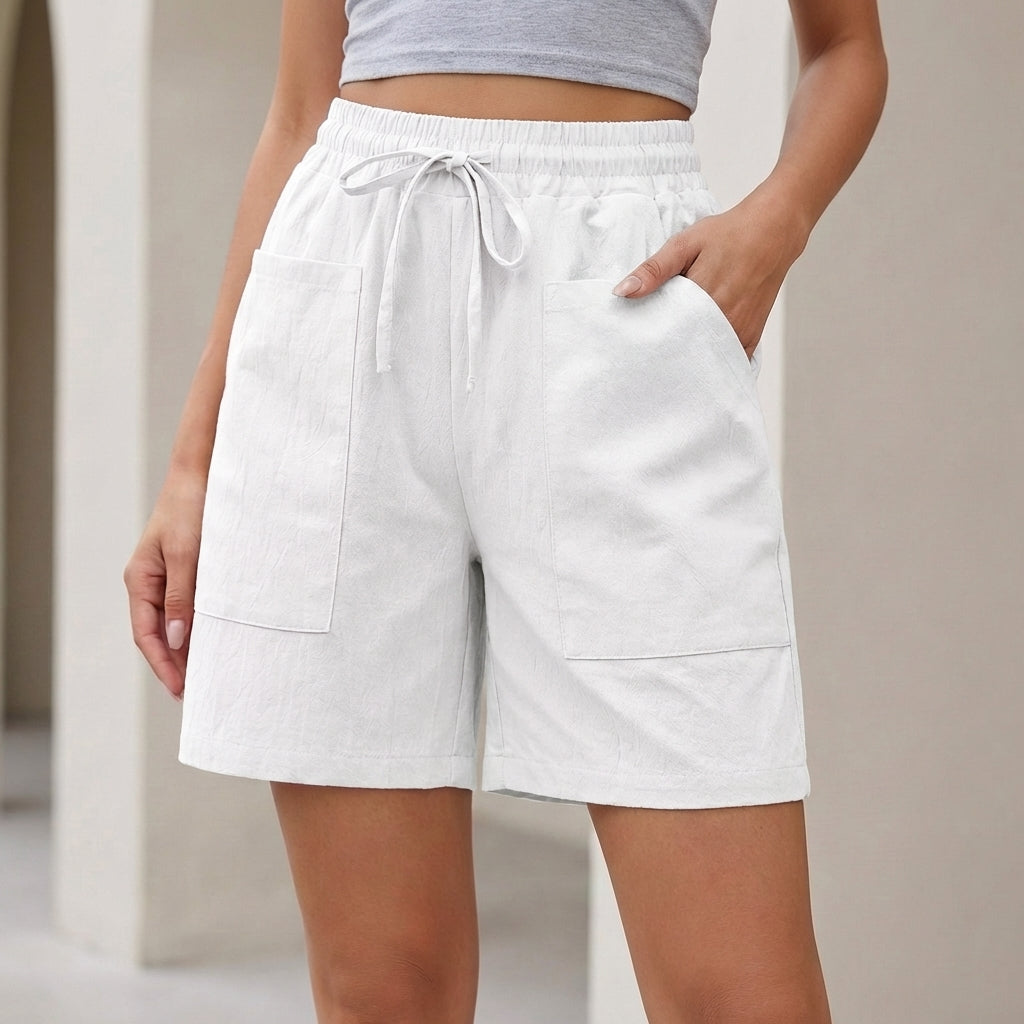 Relaxed Shorts with Drawstring Waistband and Textured Finish