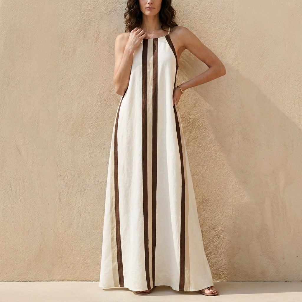Flowing Stripe Detail Maxi Dress with Spaghetti Straps