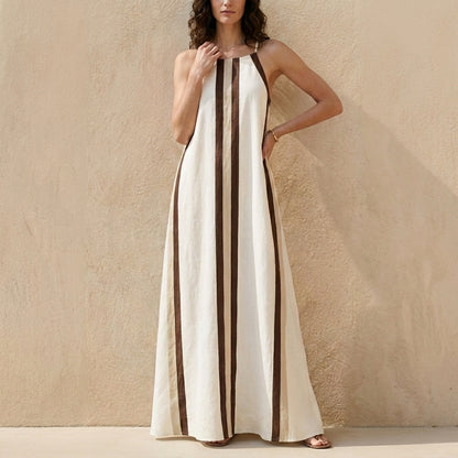 Flowing Stripe Detail Maxi Dress with Spaghetti Straps