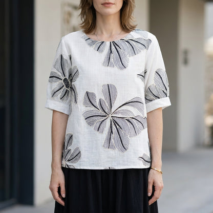Artisanal Embroidered Pullover T-Shirt with Relaxed Boxy Silhouette