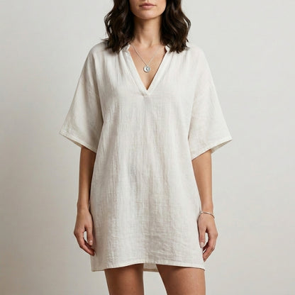 Relaxed V-Neck Mini Dress for Beach & Everyday Style