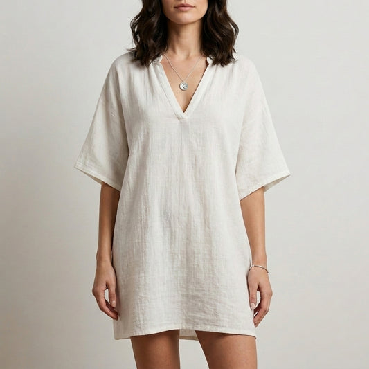 Relaxed V-Neck Mini Dress for Beach & Everyday Style