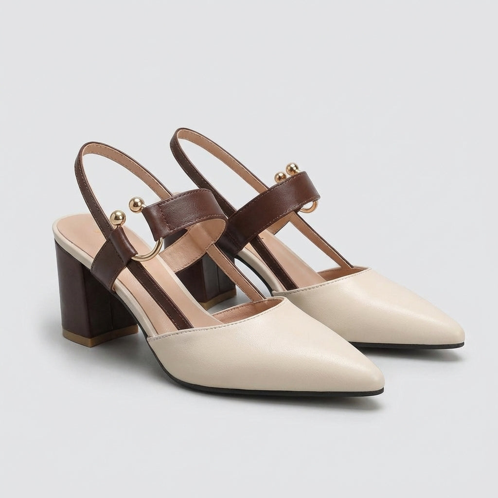 Elegant Leather Slingback Pumps with Buckled Strap and Transparent Insets