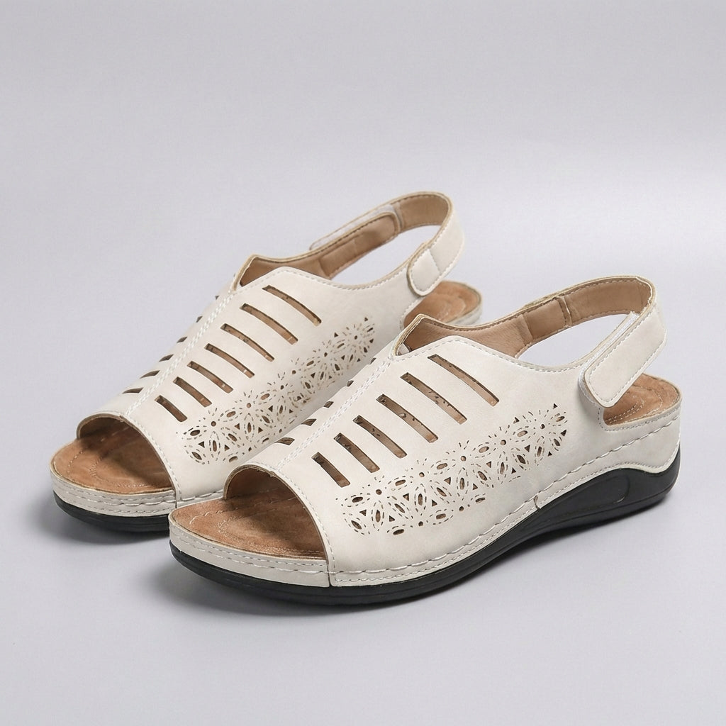 Luxury Wedge Sandals with Floral Cut-Out and Adjustable Strap
