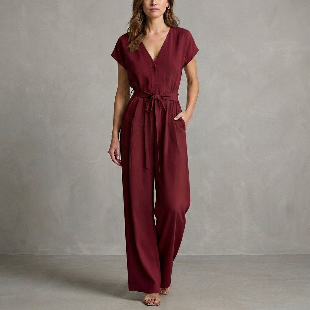 Ivory Horizon Tie-Waist Wide-Leg Jumpsuit
